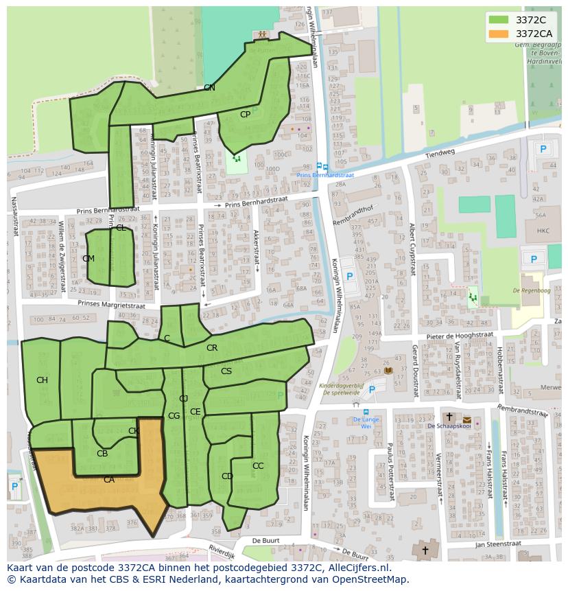 Afbeelding van het postcodegebied 3372 CA op de kaart.