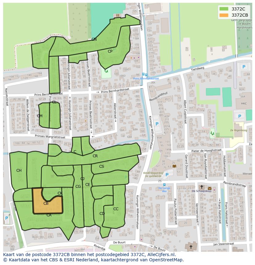 Afbeelding van het postcodegebied 3372 CB op de kaart.