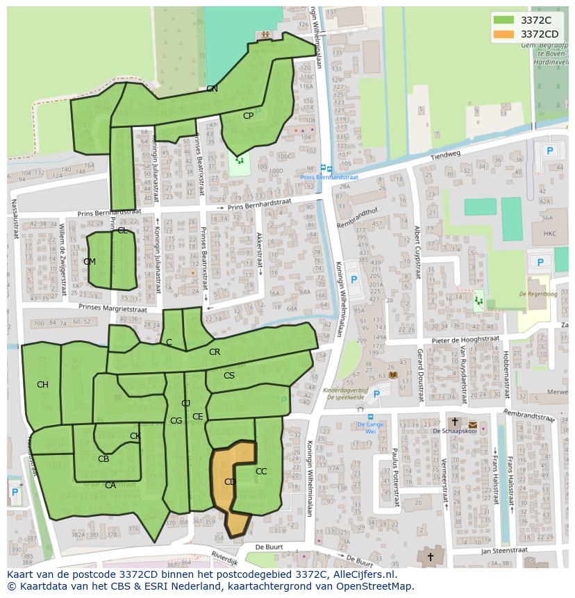 Afbeelding van het postcodegebied 3372 CD op de kaart.