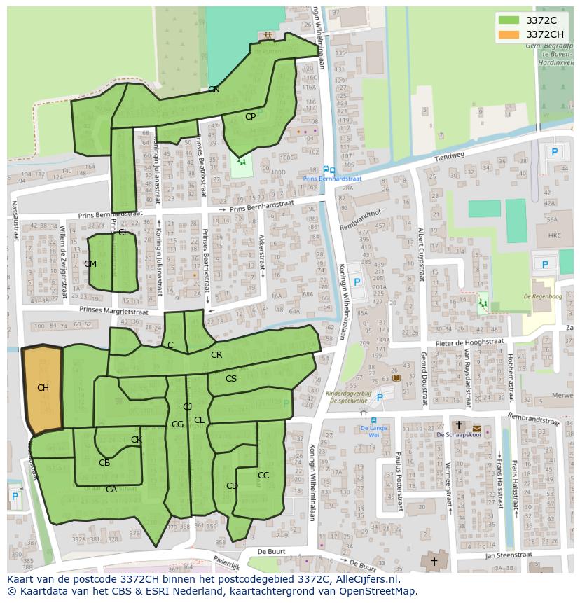 Afbeelding van het postcodegebied 3372 CH op de kaart.