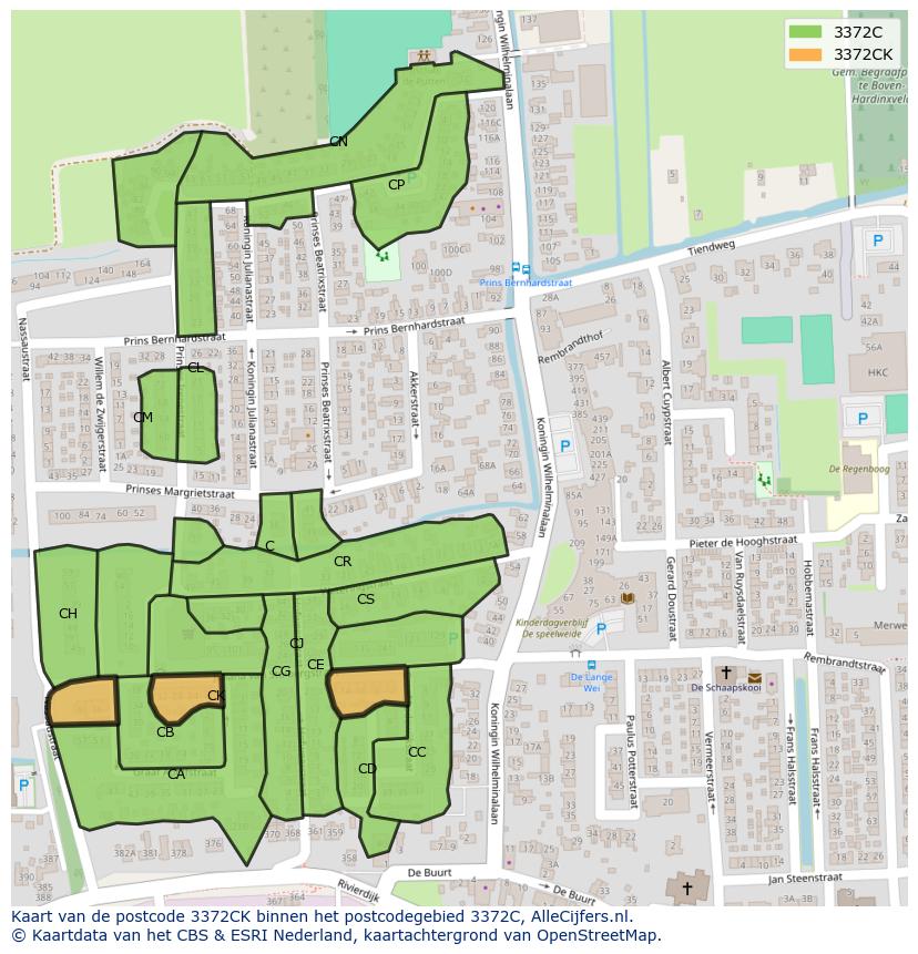 Afbeelding van het postcodegebied 3372 CK op de kaart.