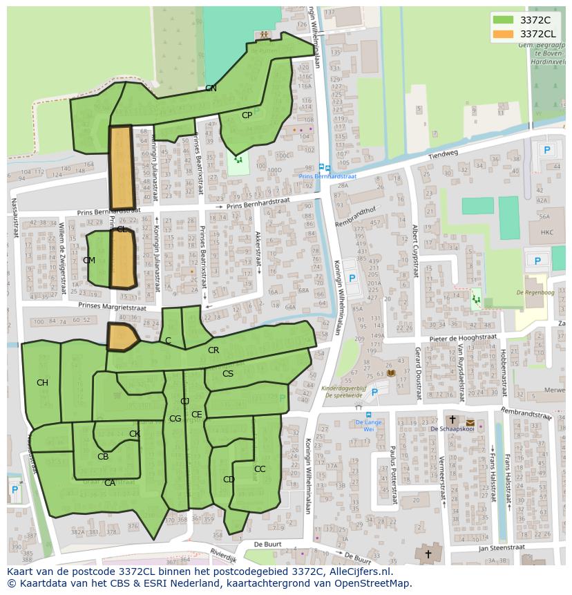 Afbeelding van het postcodegebied 3372 CL op de kaart.