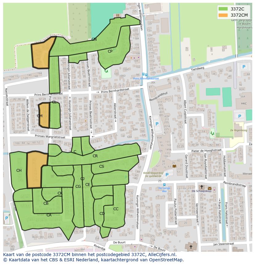 Afbeelding van het postcodegebied 3372 CM op de kaart.