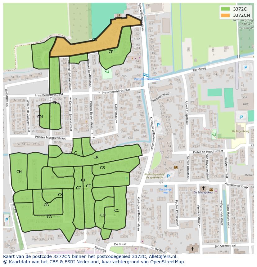 Afbeelding van het postcodegebied 3372 CN op de kaart.