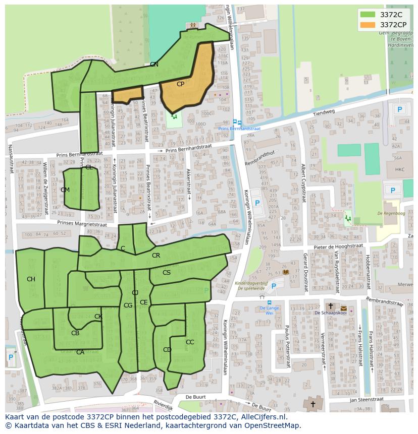 Afbeelding van het postcodegebied 3372 CP op de kaart.
