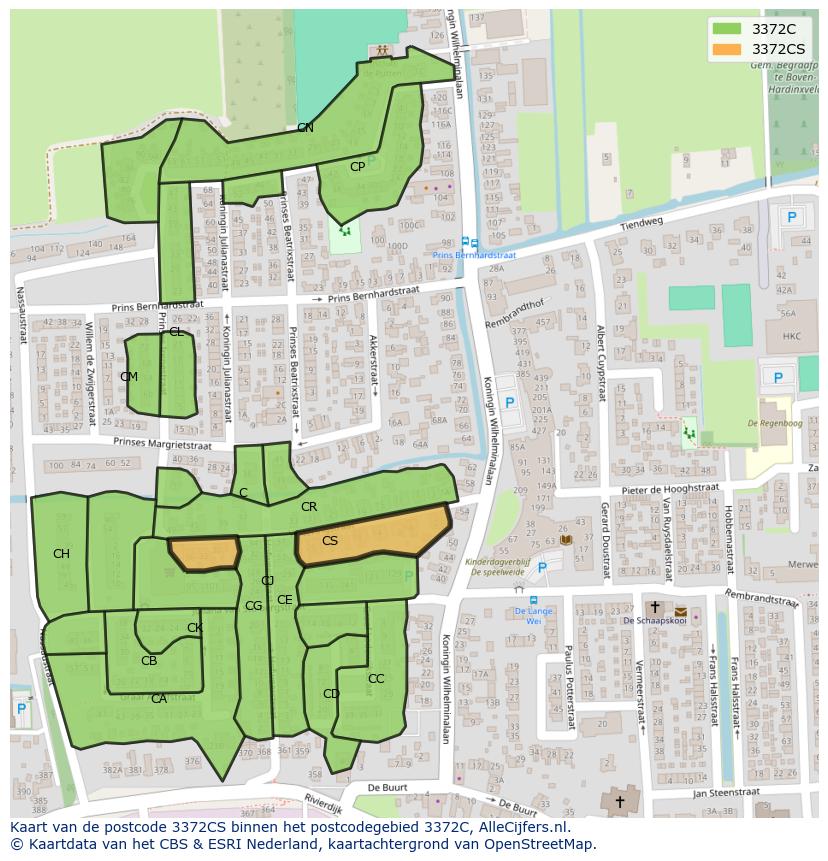 Afbeelding van het postcodegebied 3372 CS op de kaart.
