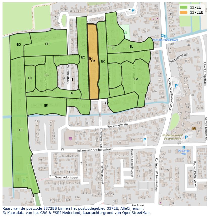 Afbeelding van het postcodegebied 3372 EB op de kaart.