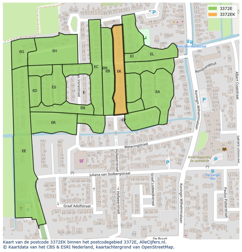Afbeelding van het postcodegebied 3372 EK op de kaart.