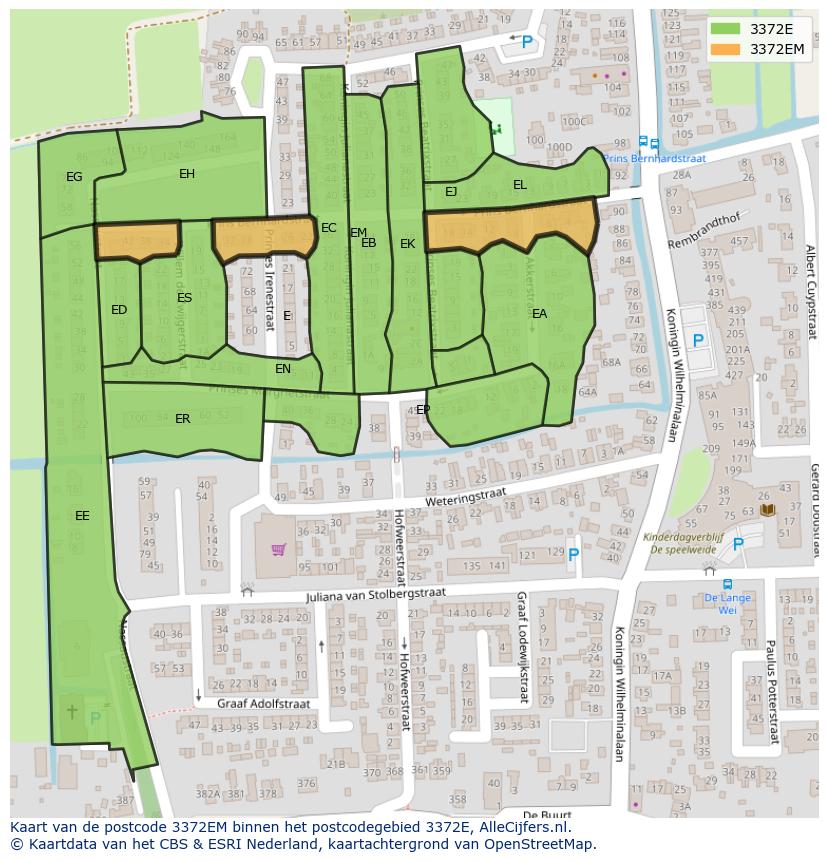 Afbeelding van het postcodegebied 3372 EM op de kaart.