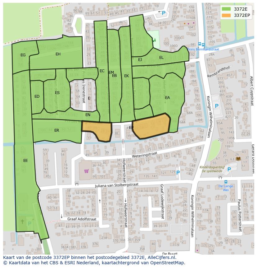 Afbeelding van het postcodegebied 3372 EP op de kaart.