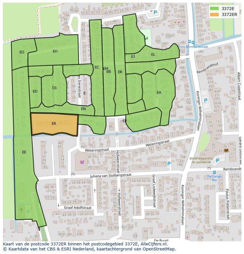 Afbeelding van het postcodegebied 3372 ER op de kaart.