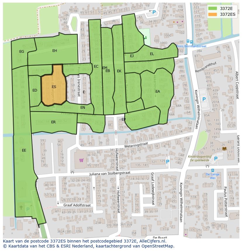Afbeelding van het postcodegebied 3372 ES op de kaart.