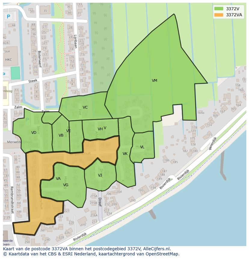 Afbeelding van het postcodegebied 3372 VA op de kaart.