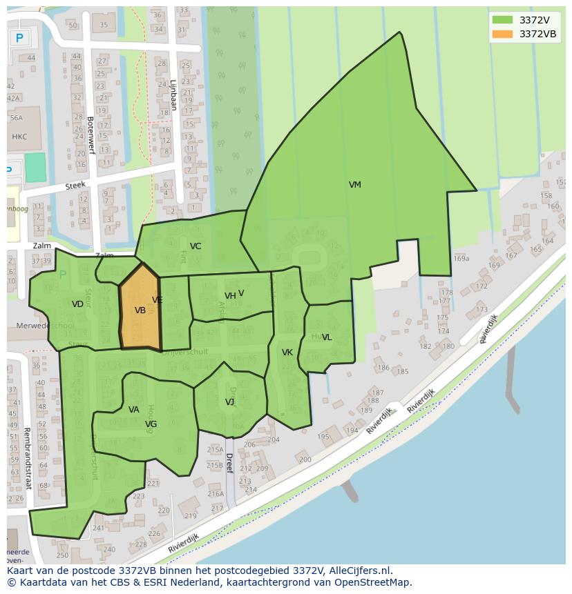 Afbeelding van het postcodegebied 3372 VB op de kaart.