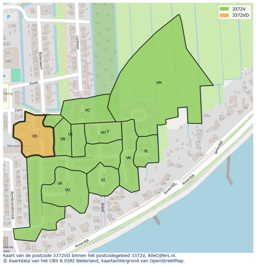 Afbeelding van het postcodegebied 3372 VD op de kaart.