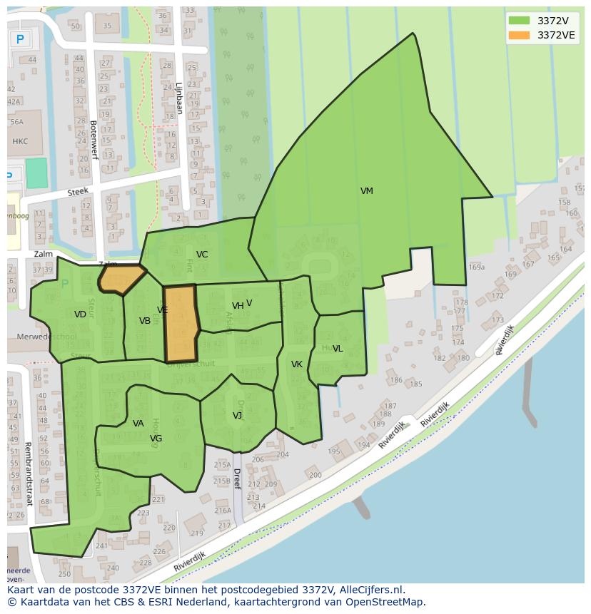 Afbeelding van het postcodegebied 3372 VE op de kaart.
