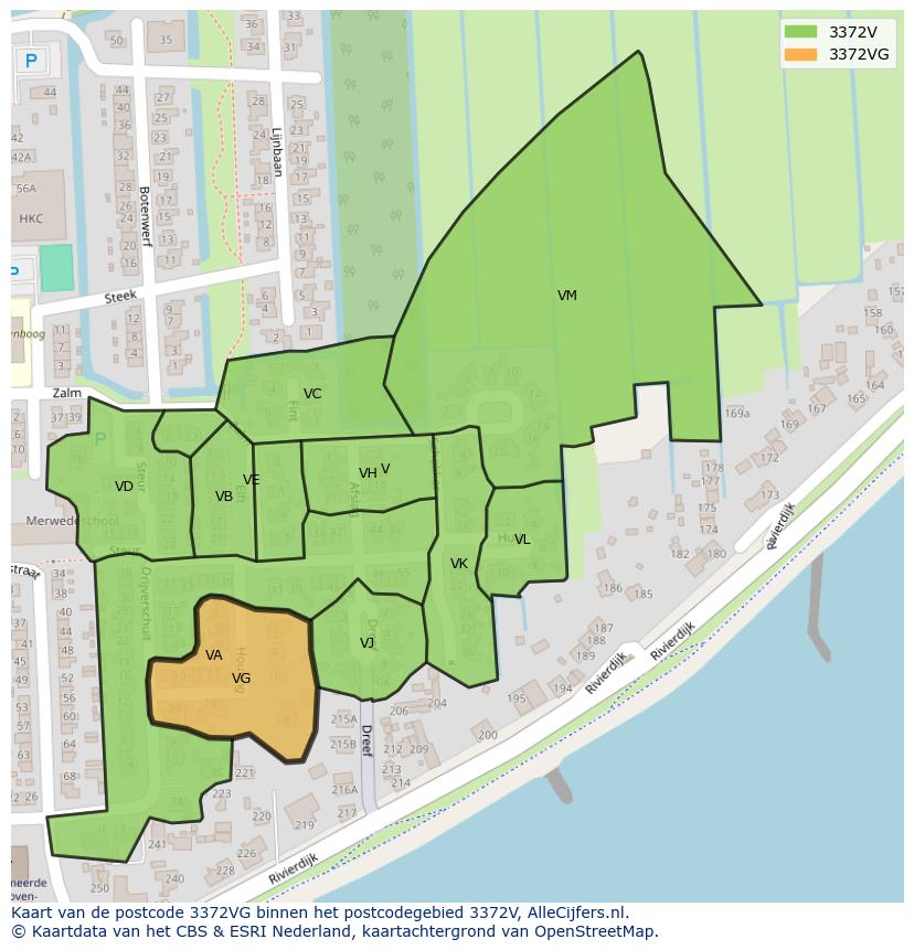 Afbeelding van het postcodegebied 3372 VG op de kaart.