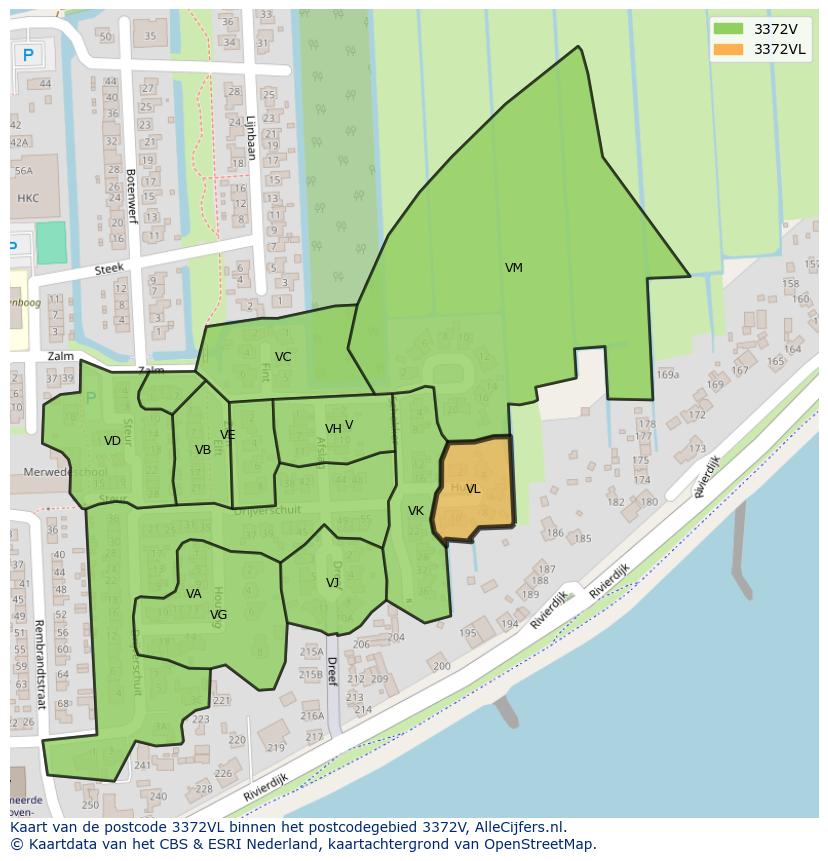 Afbeelding van het postcodegebied 3372 VL op de kaart.