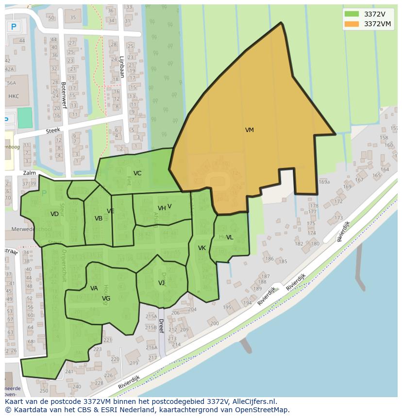 Afbeelding van het postcodegebied 3372 VM op de kaart.