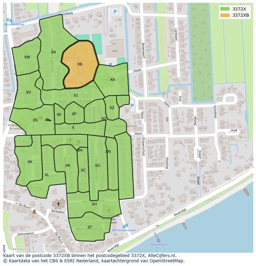 Afbeelding van het postcodegebied 3372 XB op de kaart.
