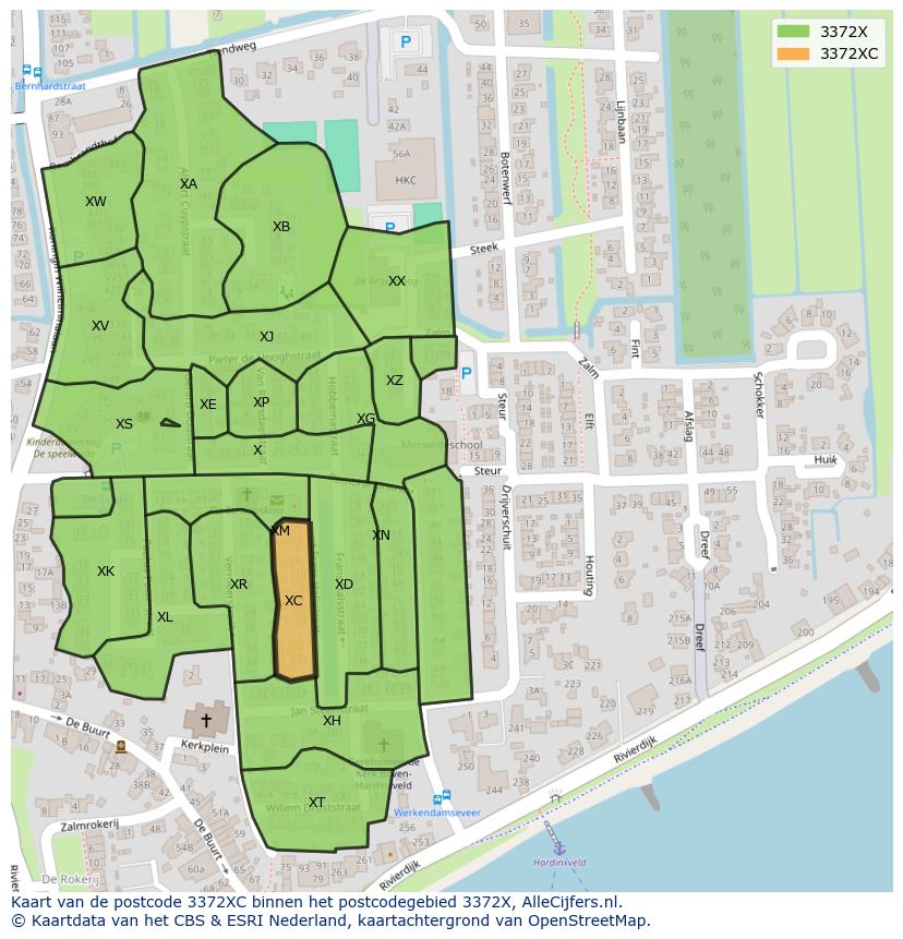Afbeelding van het postcodegebied 3372 XC op de kaart.
