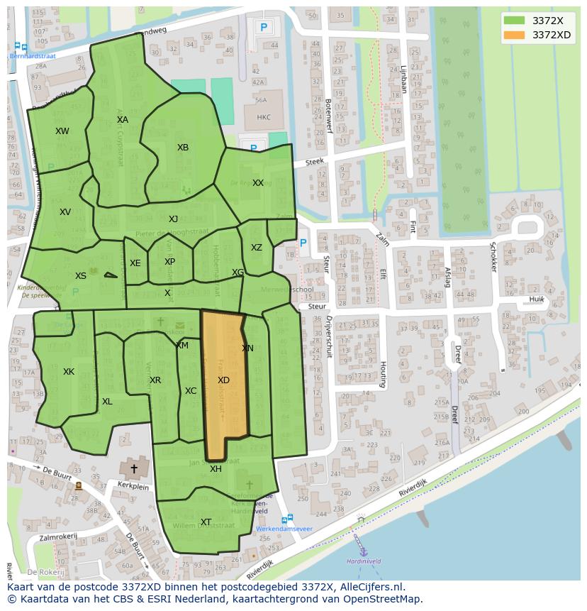 Afbeelding van het postcodegebied 3372 XD op de kaart.