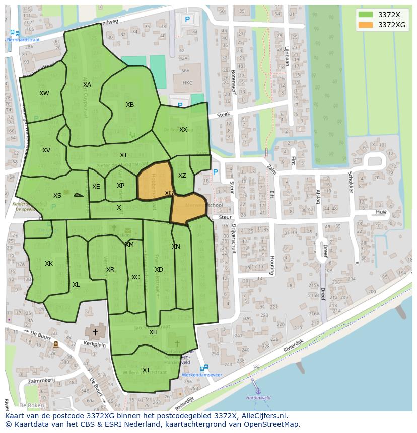 Afbeelding van het postcodegebied 3372 XG op de kaart.