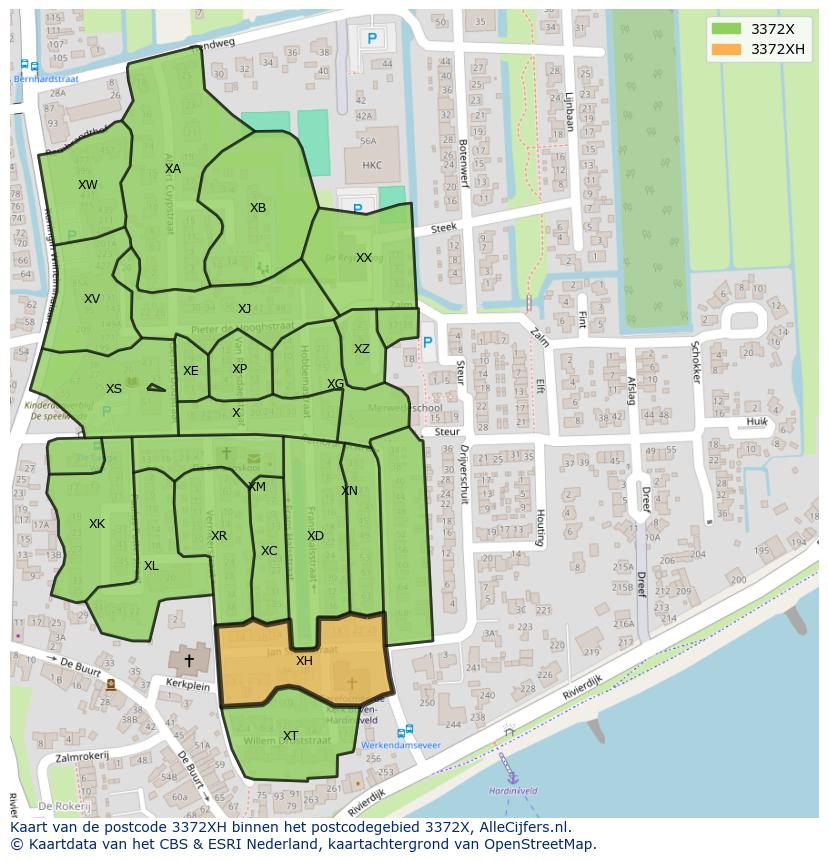 Afbeelding van het postcodegebied 3372 XH op de kaart.