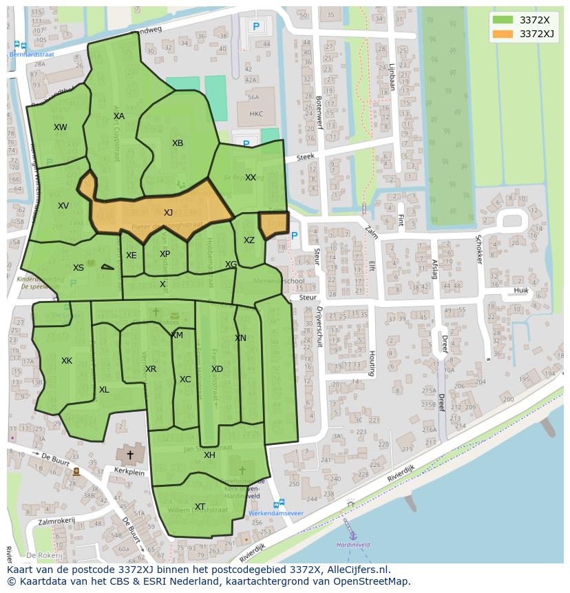 Afbeelding van het postcodegebied 3372 XJ op de kaart.
