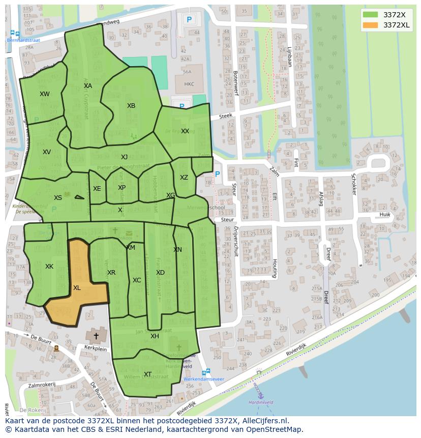 Afbeelding van het postcodegebied 3372 XL op de kaart.