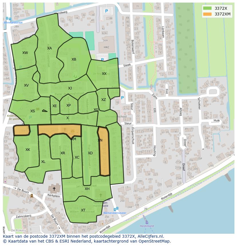 Afbeelding van het postcodegebied 3372 XM op de kaart.