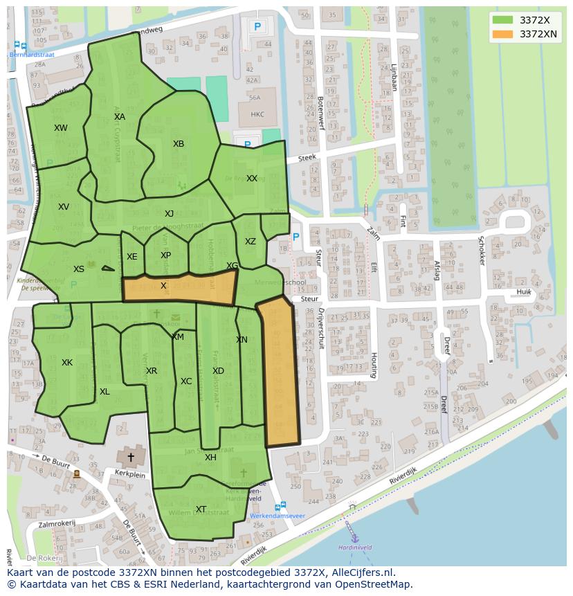 Afbeelding van het postcodegebied 3372 XN op de kaart.