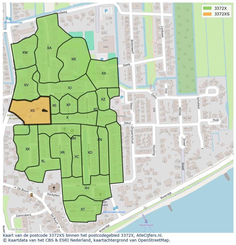 Afbeelding van het postcodegebied 3372 XS op de kaart.