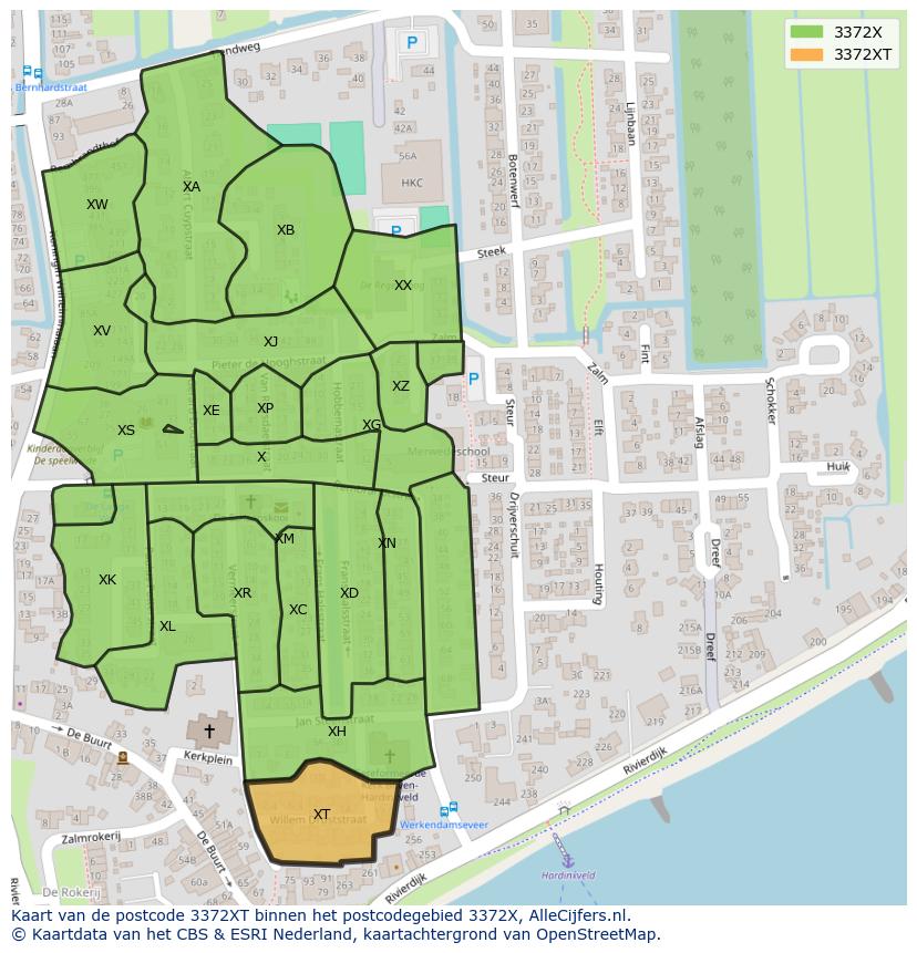 Afbeelding van het postcodegebied 3372 XT op de kaart.
