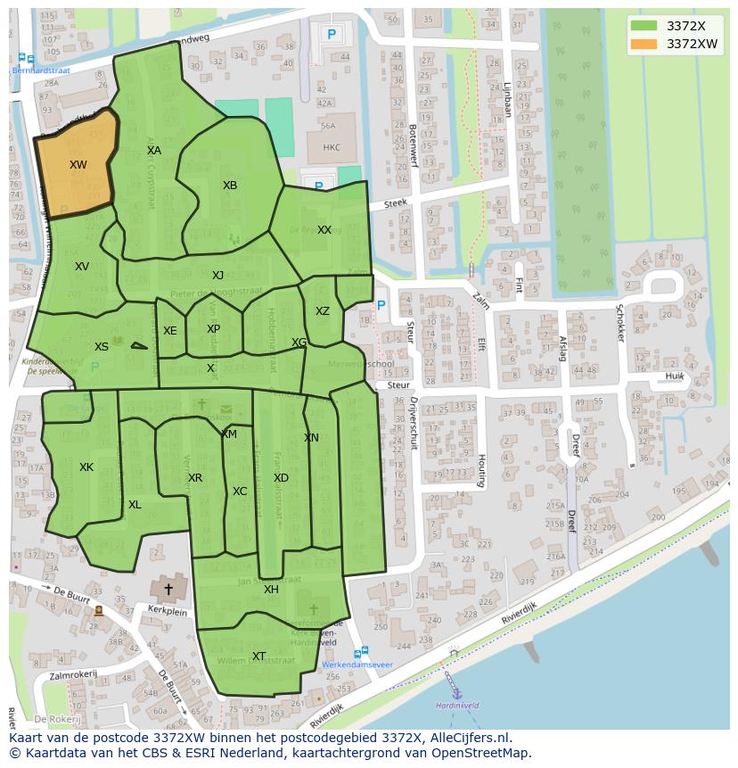 Afbeelding van het postcodegebied 3372 XW op de kaart.