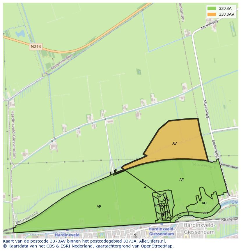Afbeelding van het postcodegebied 3373 AV op de kaart.