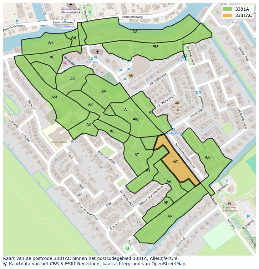Afbeelding van het postcodegebied 3381 AC op de kaart.