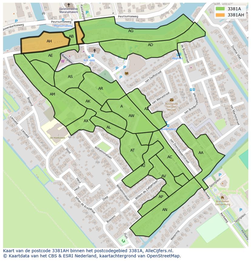 Afbeelding van het postcodegebied 3381 AH op de kaart.