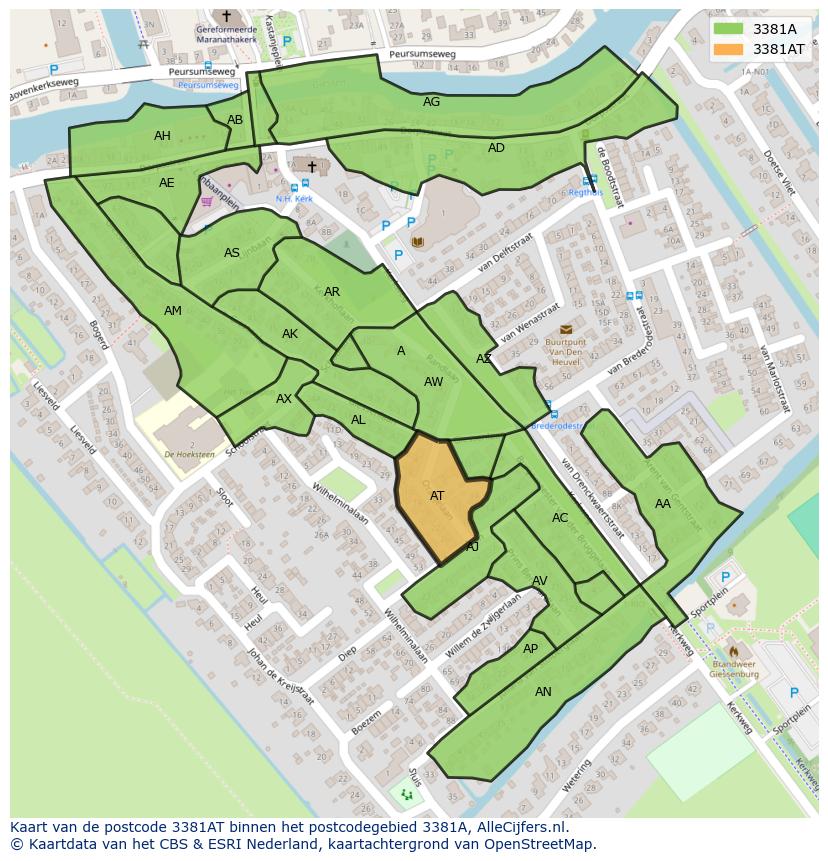 Afbeelding van het postcodegebied 3381 AT op de kaart.