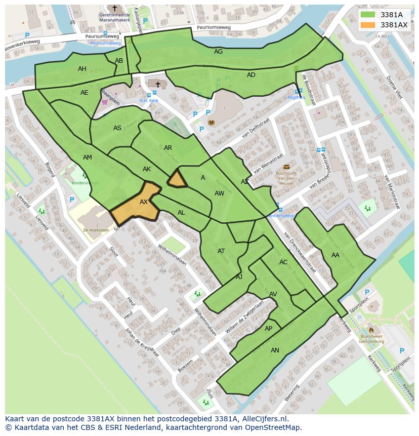 Afbeelding van het postcodegebied 3381 AX op de kaart.