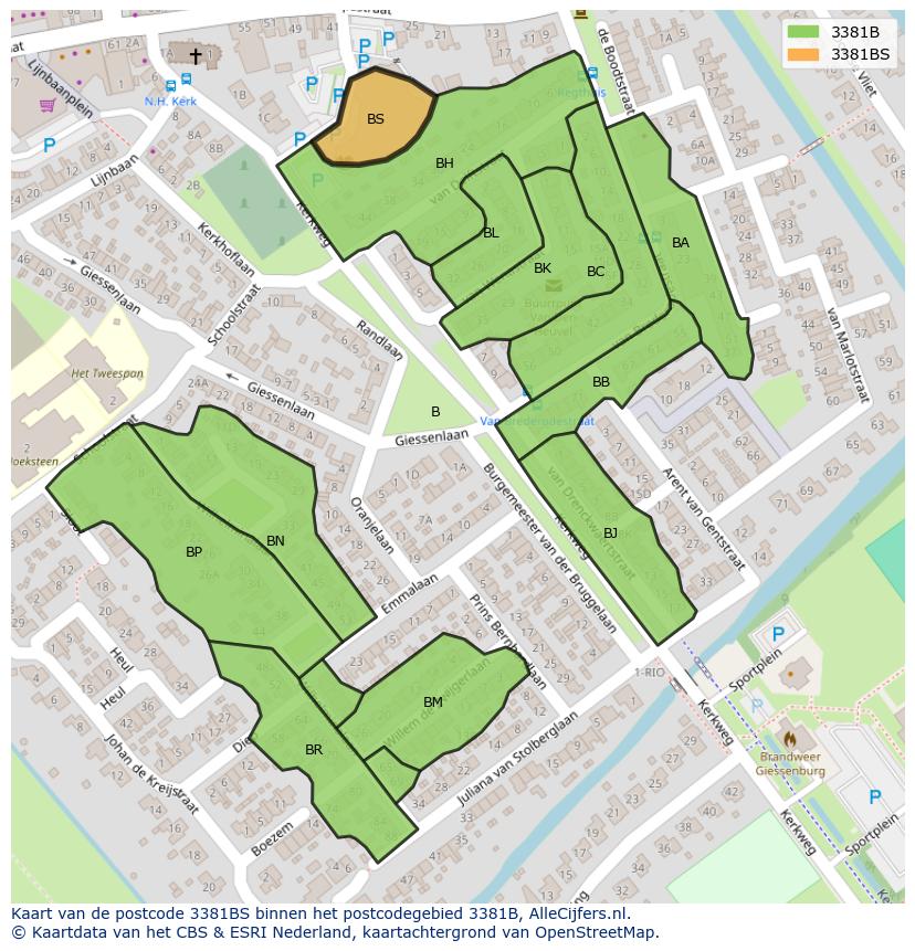 Afbeelding van het postcodegebied 3381 BS op de kaart.