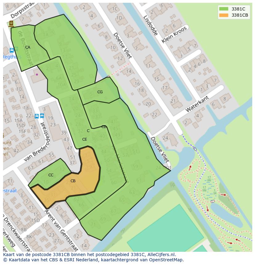 Afbeelding van het postcodegebied 3381 CB op de kaart.