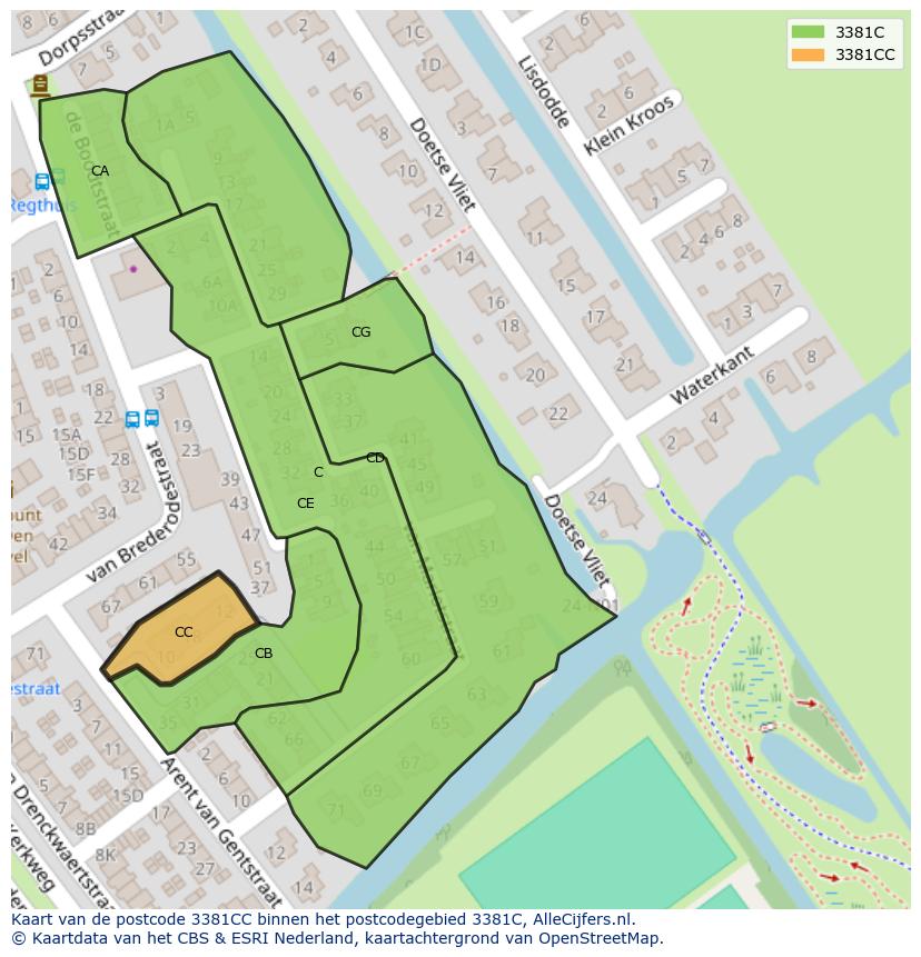 Afbeelding van het postcodegebied 3381 CC op de kaart.