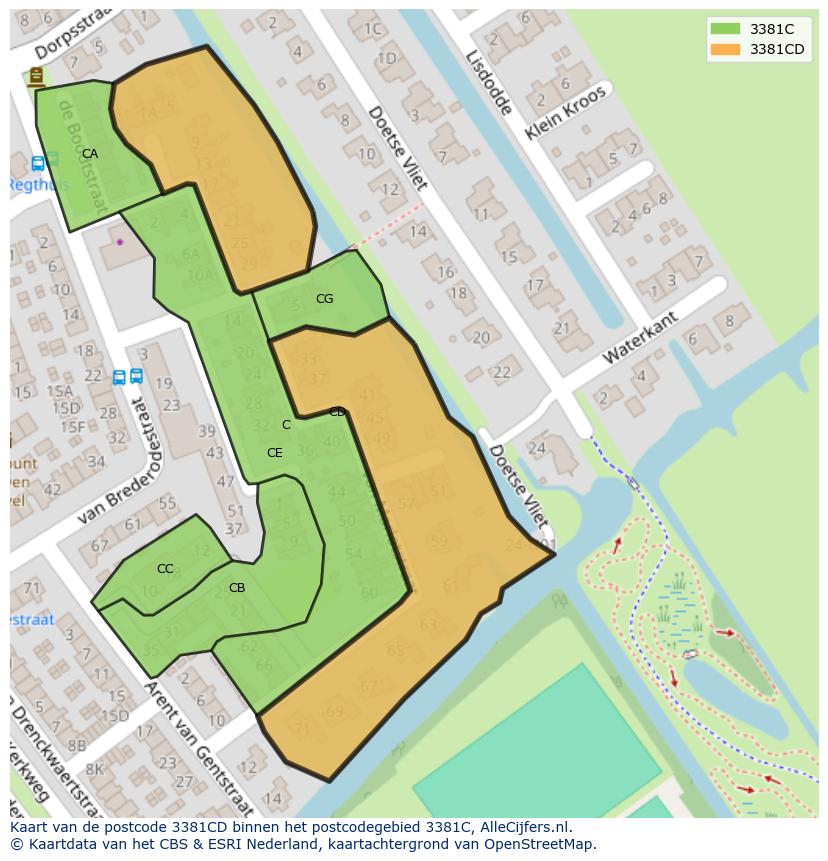 Afbeelding van het postcodegebied 3381 CD op de kaart.