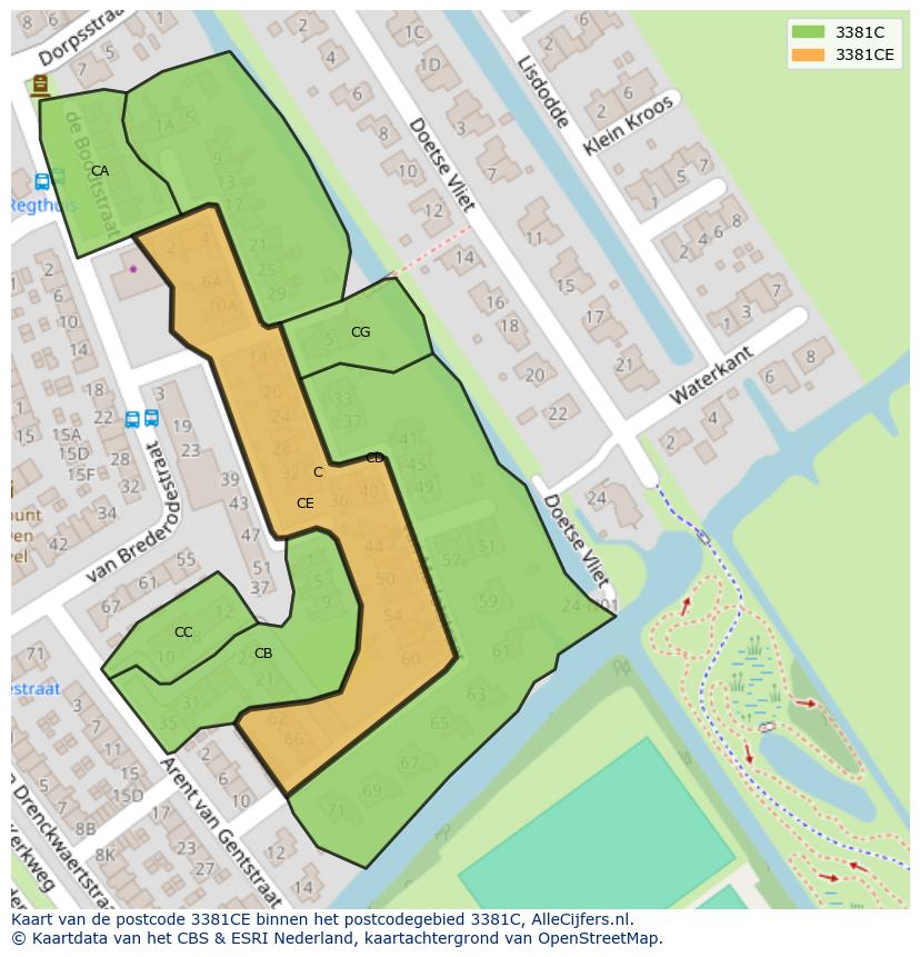 Afbeelding van het postcodegebied 3381 CE op de kaart.