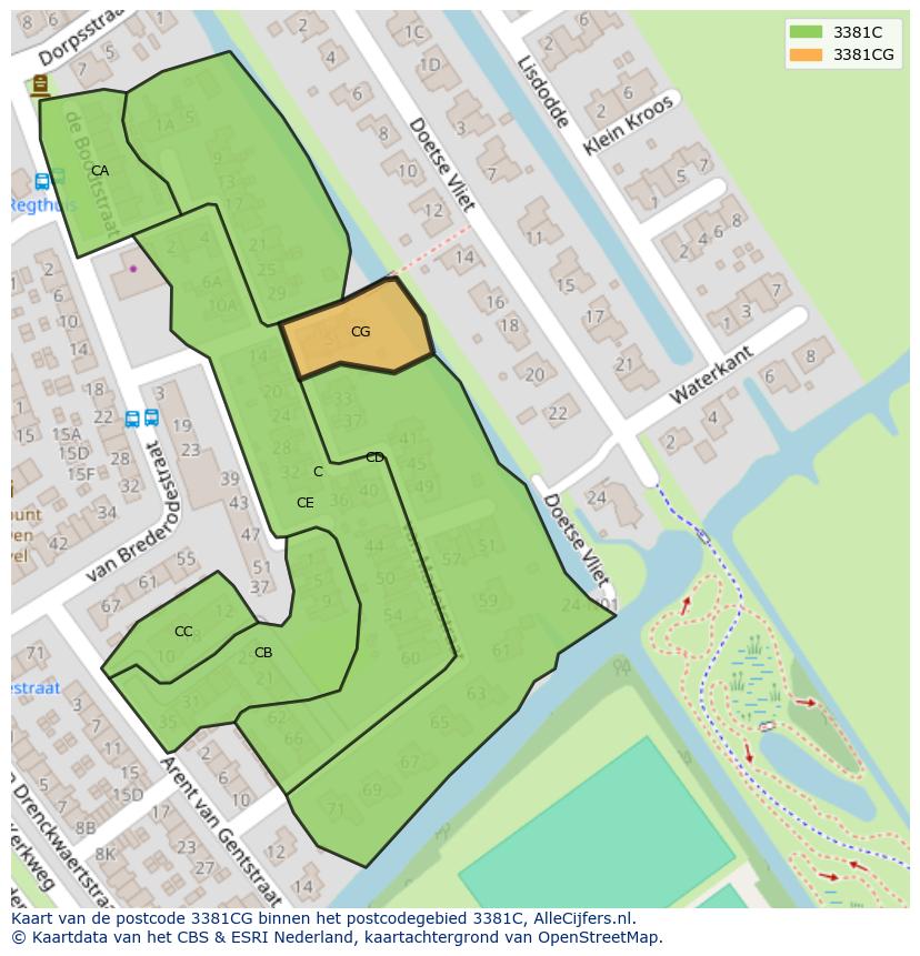 Afbeelding van het postcodegebied 3381 CG op de kaart.