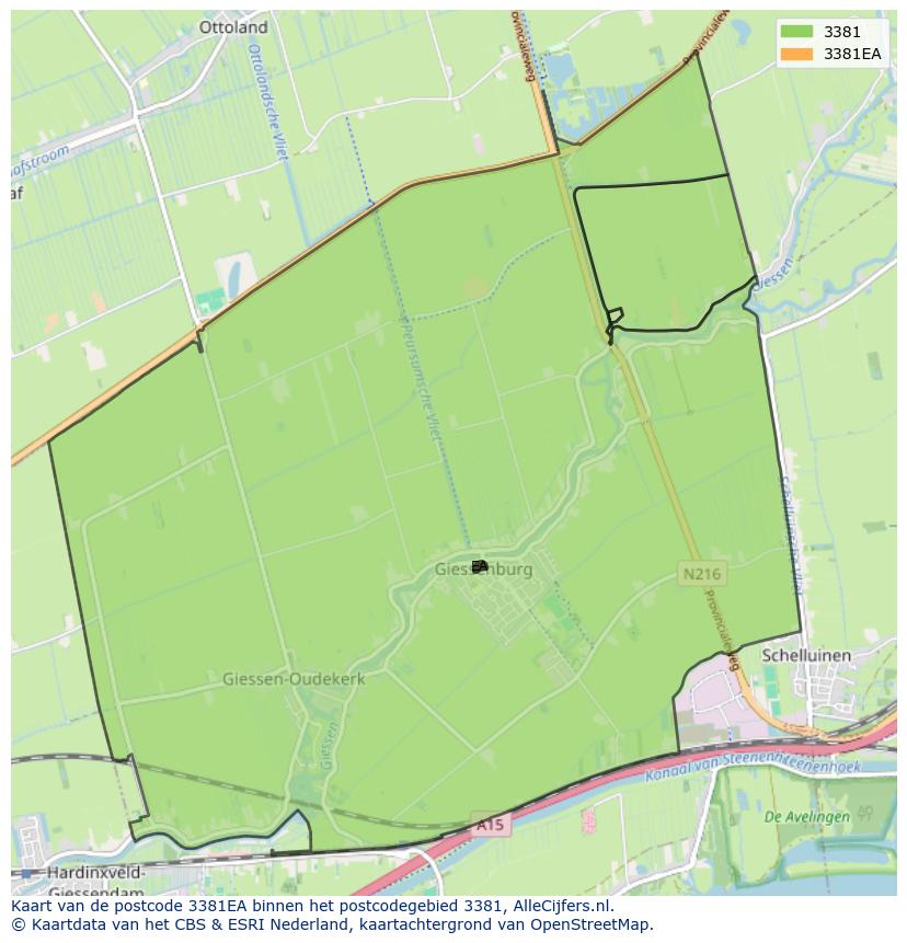 Afbeelding van het postcodegebied 3381 EA op de kaart.