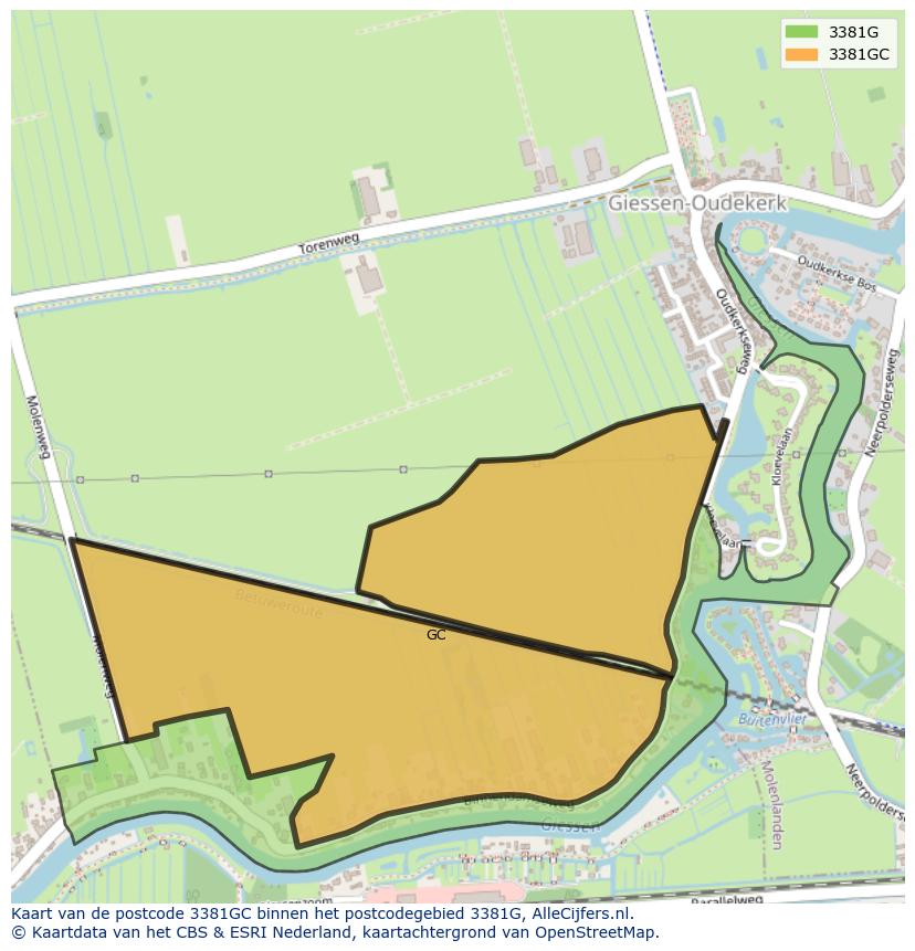 Afbeelding van het postcodegebied 3381 GC op de kaart.