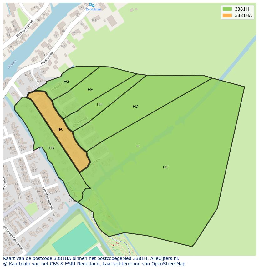 Afbeelding van het postcodegebied 3381 HA op de kaart.