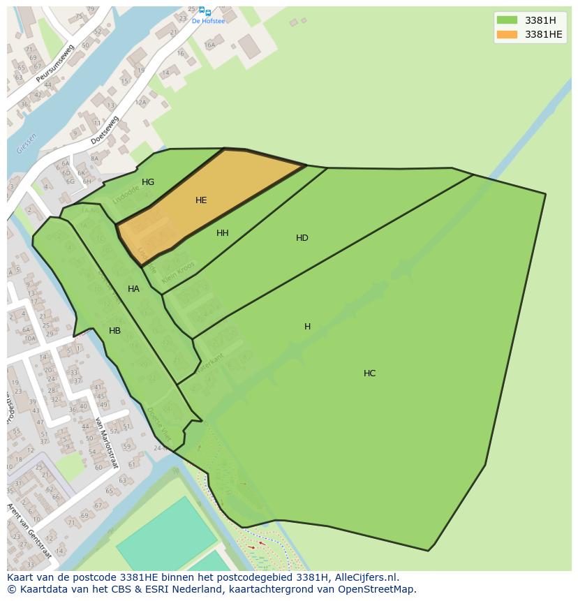 Afbeelding van het postcodegebied 3381 HE op de kaart.